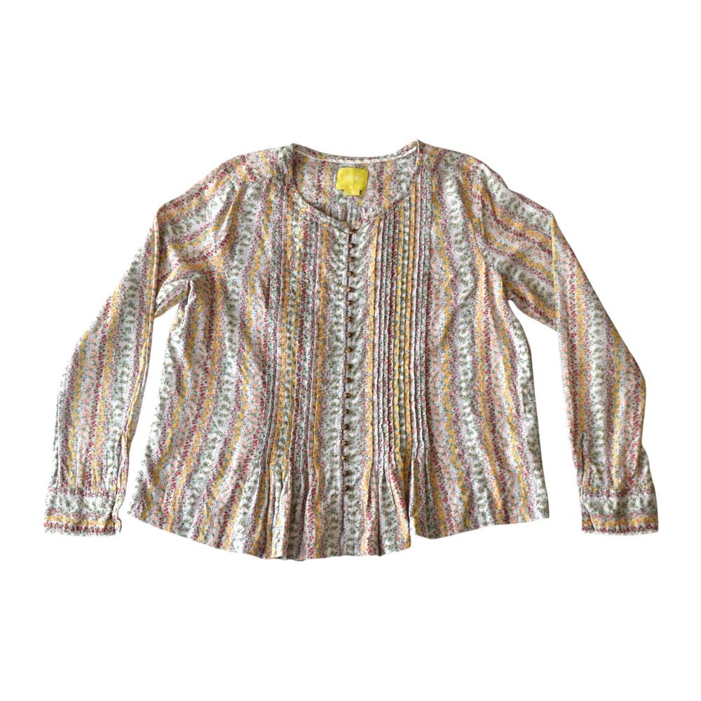 Anthropologie Maeve Gelise Floral Pleated Cotton Blouse - Size Small
